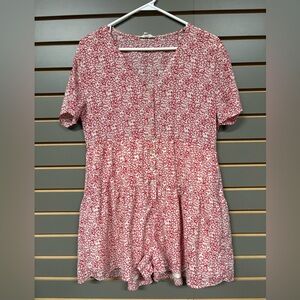 Floral Red and White Button-Up Skort - Romper